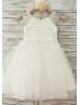 Cap Sleeves Ivory Lace Tulle Dreamy Flower Girl Dress